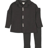 Lil Legs Black Button Front Lounge Set