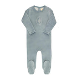 Elys And Co Blue Center Floral Velour Footie
