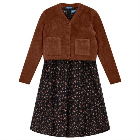 Pompomme Dress with Furry Cardigan