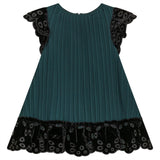 Pompomme Black and Green Velvet Eyelet Dress