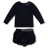 La Nina Navy Corduroy Leather Trim Bloomer Set