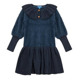 Pompomme Navy Frill Collar Knit Dress