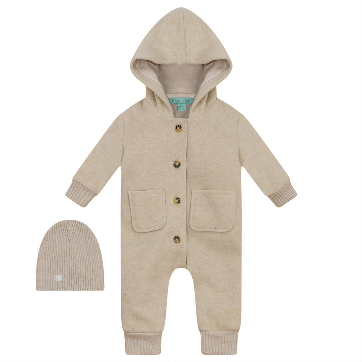 Pompomme Oatmeal Rib Trimmed Wool Overall
