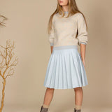 Tustello Light Blue Blason Wool Pleated Skirt