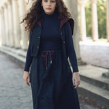 Soir Navy Mila Midi Skirt