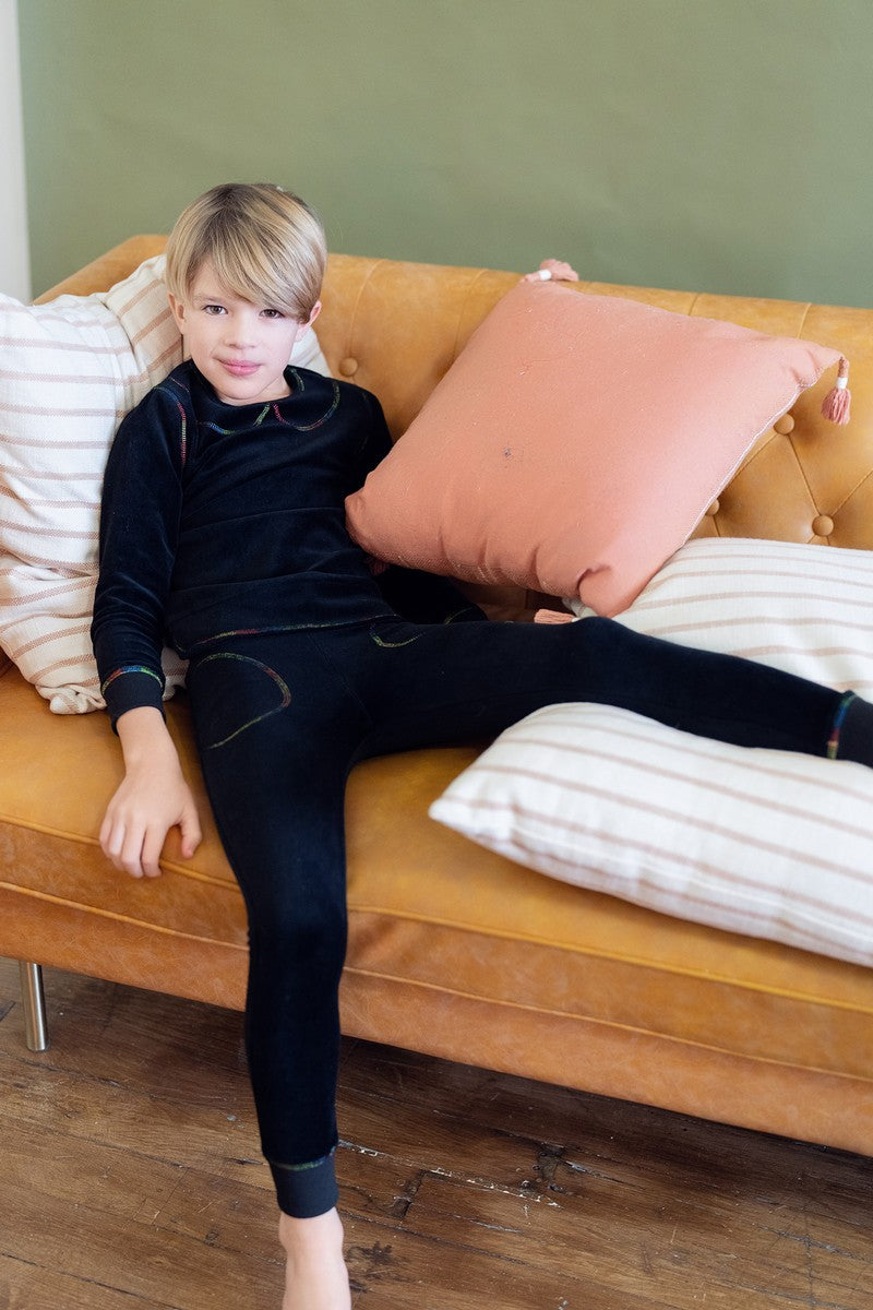 Teela Black Zig Zag Stitch Velour Pj's