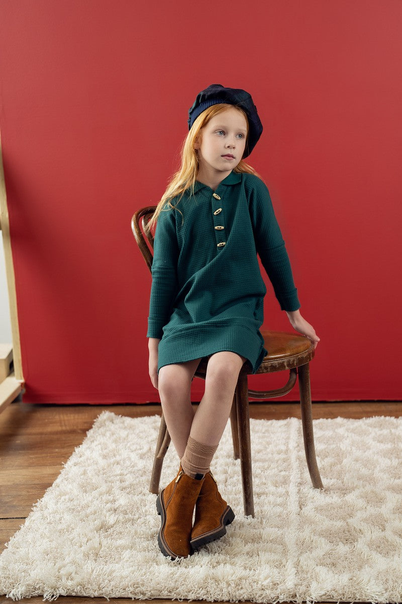 Teela Deep Teal Waffle Polo Dress