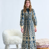 Laurent Steel Blue/Cream Floral Dress