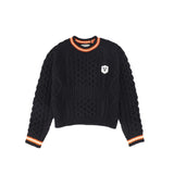 Valentina Navy Cable Knit Trim Crest Sweater