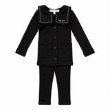 Parni Black Embroidered Collar Cardigan Set