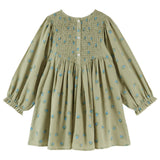 Emile Et Ida Green Block Print Smocked Dress