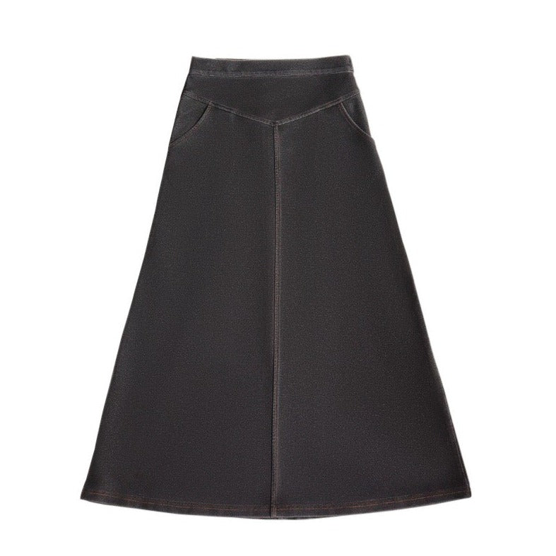 Crew Black Denim Pocket Flap Maxi Skirt