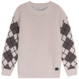 Mann Cream/Brown Argyle Sleeves Sweater