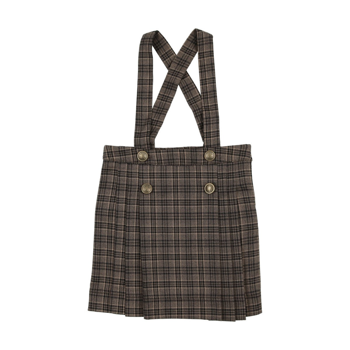Analogie NavyBrown Plaid Pleated Suspender Skirt