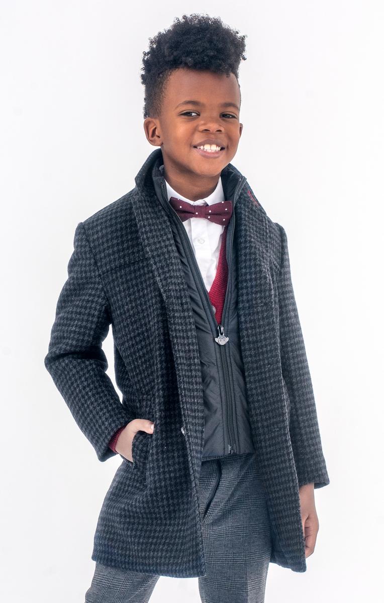 Appaman Charcoal Houndstooth Wool City Overcoat