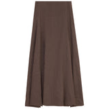 G-Degree Brown Topstitched Yoke Suede Skirt