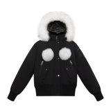 Ellabee Matt Black/White Pom Pom Layla Bomber Coat