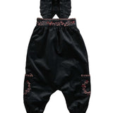 Belati Navy Velvet Flower Embroidered Romper