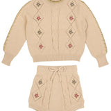 Belati Cream Embroidered Floral Knit Baby Set