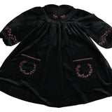 Belati Navy Velvet Flower Embroidered Dress