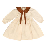 Belati Cream Dress With Ruffled Bow Collar