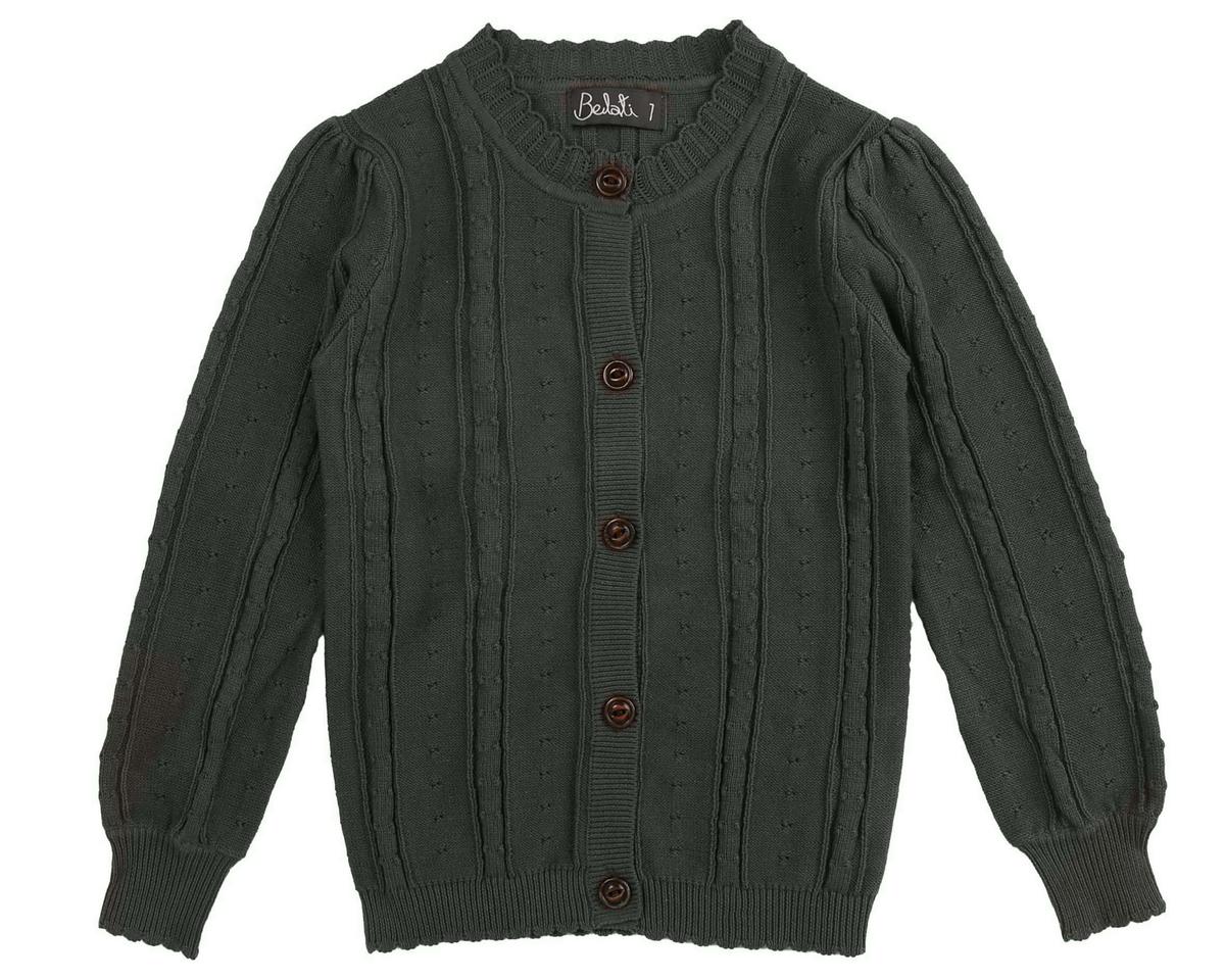 Belati Forest Green Ribbed Pointelle Cardigan