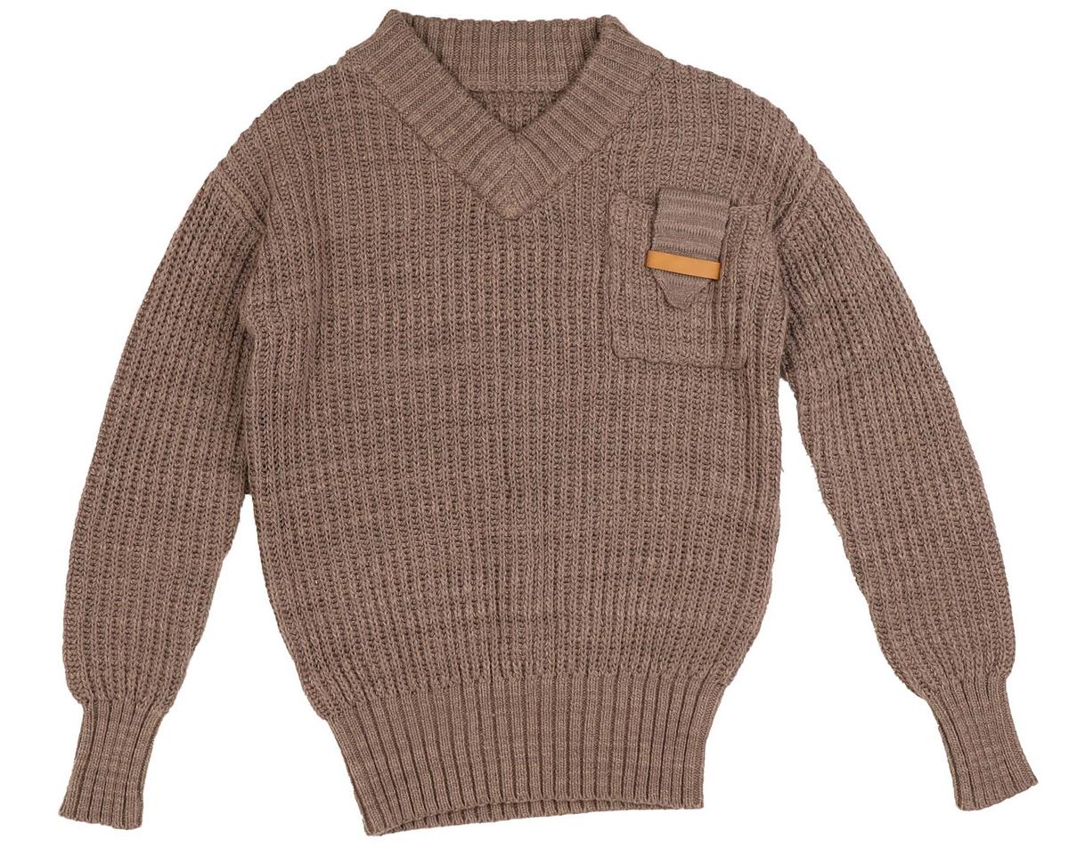 Belati Taupe Pocket Flap Detail V Neck Knit Sweater