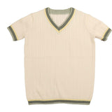 Belati Green Triple Color Trim V-Neck Top