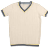 Belati Light Blue Triple Color Trim V-Neck Top
