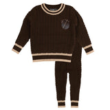 Belati Brown Cable Knit Plaid Badge Set