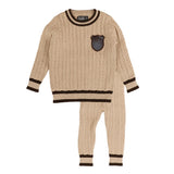 Belati Stone Cable Knit Plaid Badge Set