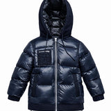 Scotch Bonnet Navy Hooded Logo Patch Down Coat