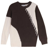 Blumint Brown Stitched Diagonal Colorblock Sweater