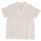 Belati Solid White V Neck Striped Shirt