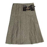 Belati Olive Pleated Leather Buckle Skirt