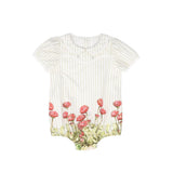 Bace White/Tan Striped Floral Collar Romper