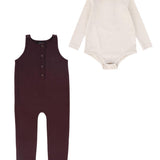 Bamboo Cream/Burgundy Button Knit Romper Set