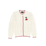 Bamboo Ivory Cherry Scallop Trim Cardigan