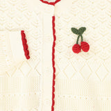 Bamboo Ivory Cherry Scallop Trim Cardigan