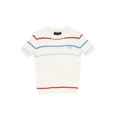 Bamboo Ivory Striped Cable Knit Sweater