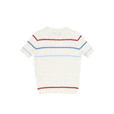 Bamboo Ivory Striped Cable Knit Sweater