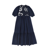 Bamboo Navy Floral Knit Overlay Maxi Dress