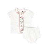 Bamboo White Embroidered Flower Trim Set