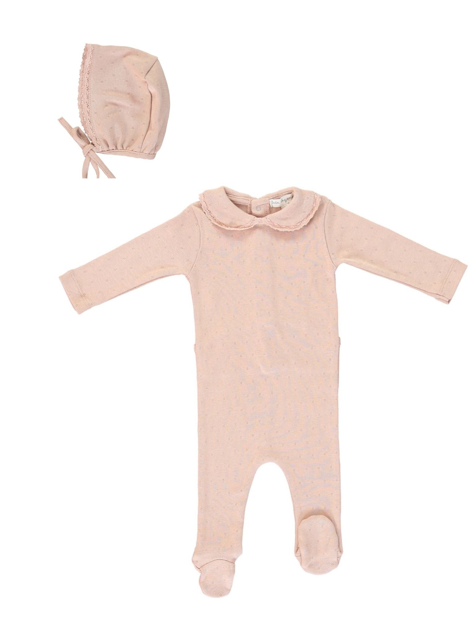 Bebe Organic Powder Collar Footie & Bonnet Set