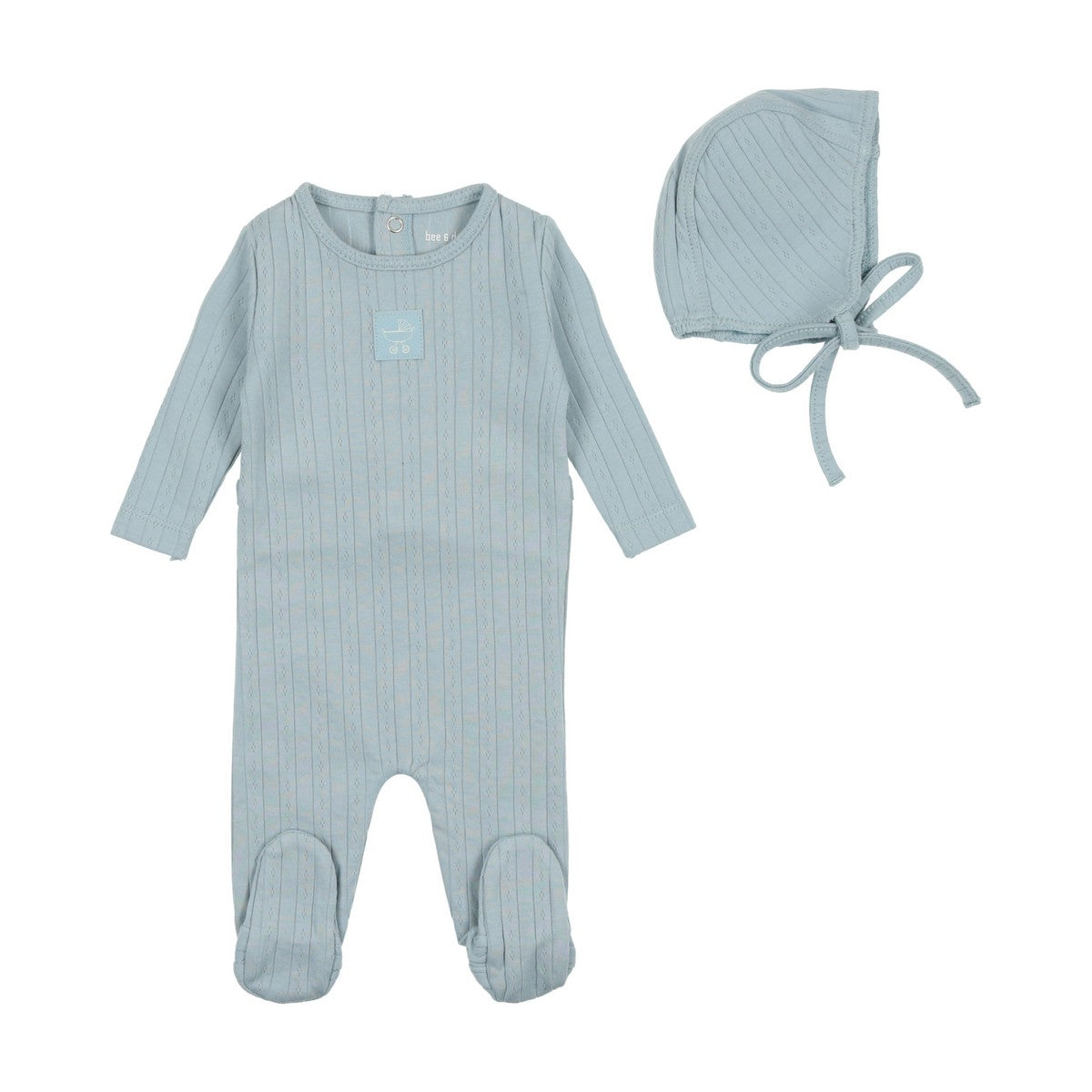 Bee & Dee Blue Fog Classic Pointelle Collection Footie with Bonnet