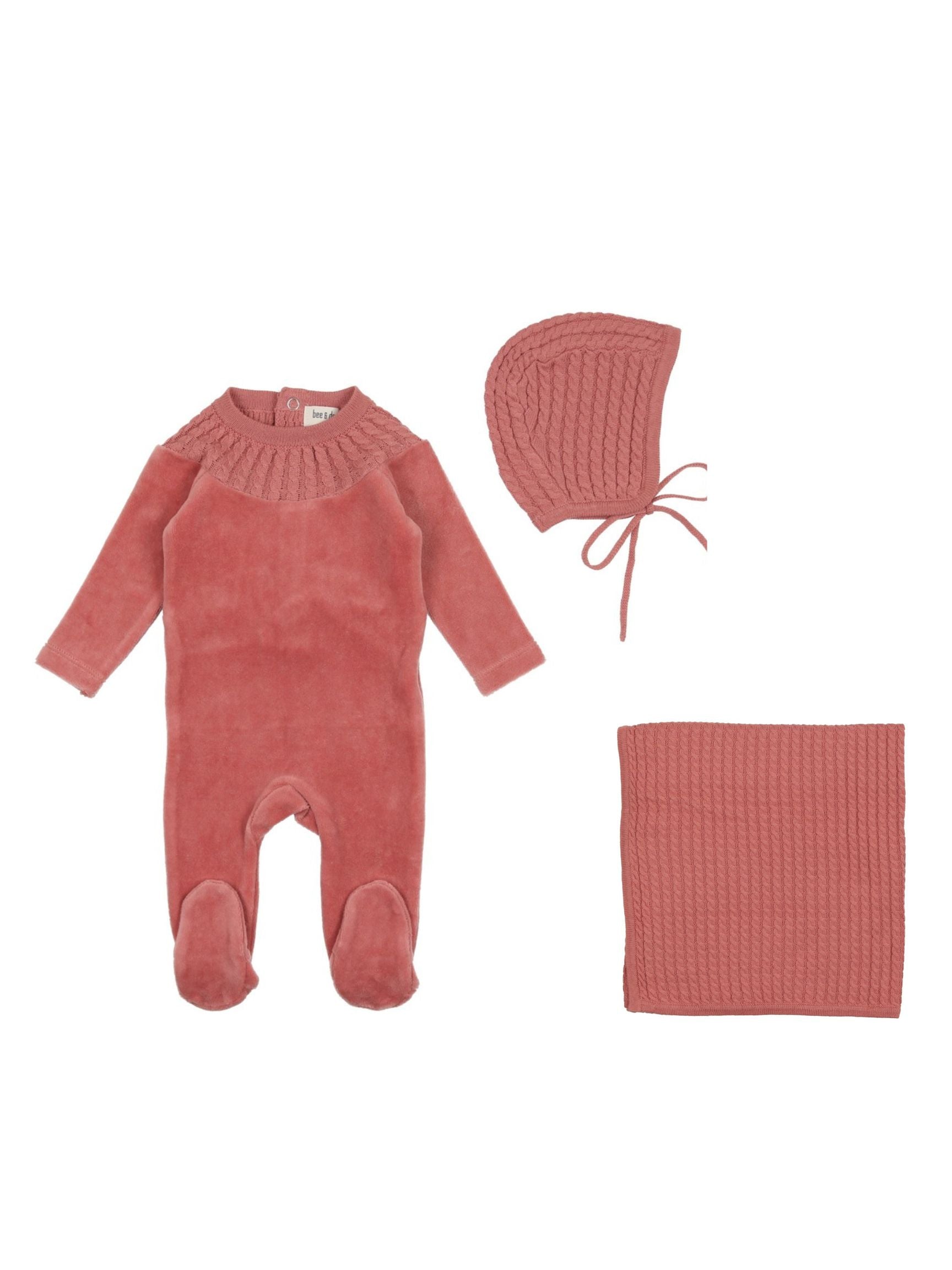 Bee & Dee Clay Pink Knit Collar Velour Take Me Home Set