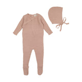 Bee & Dee Darling Pink Pointelle Knit Collection Footie with Bonnet