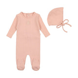 Bee & Dee Dusty Pink Classic Pointelle Collection Footie with Bonnet