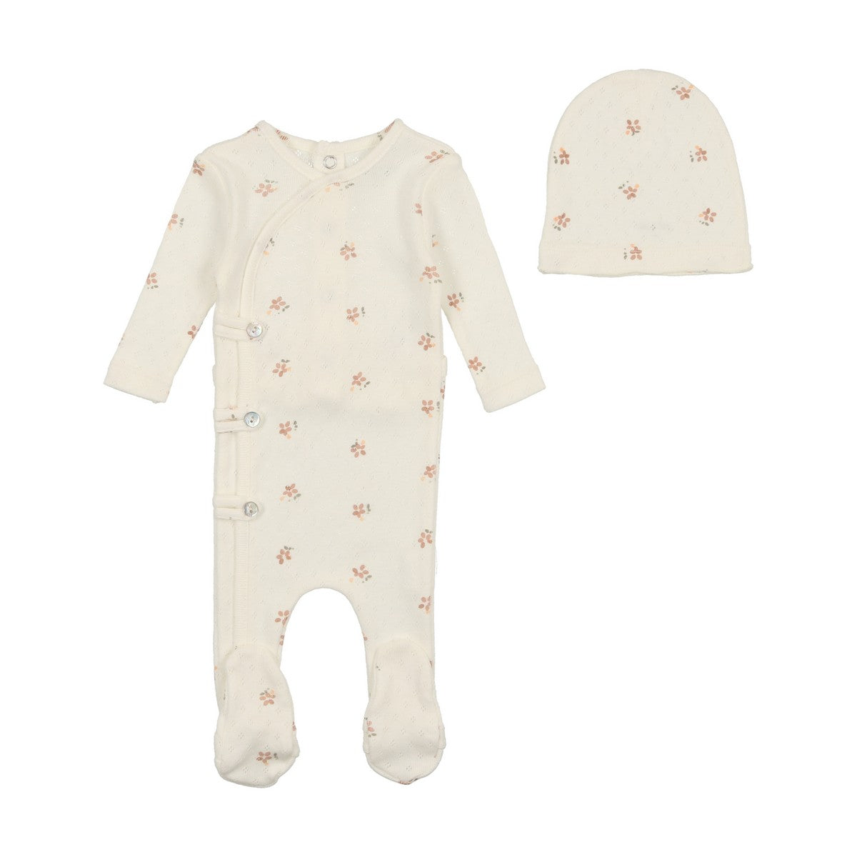 Bee & Dee Ivory/Pink Printed Pointelle Footie with Beanie