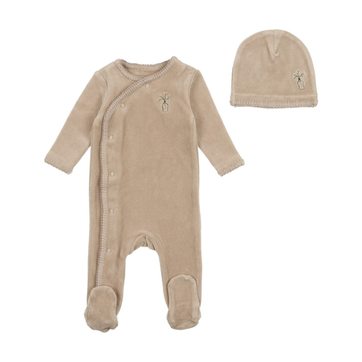Bee & Dee Pure Cashmere Velour Embroidered Edge Footie with Beanie